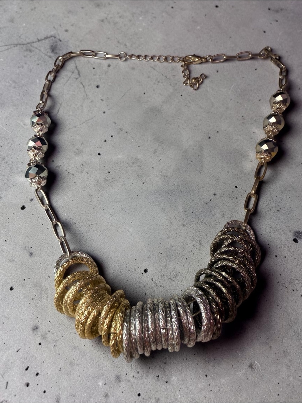 Gold and Silver Multi-Ring Statement Necklace